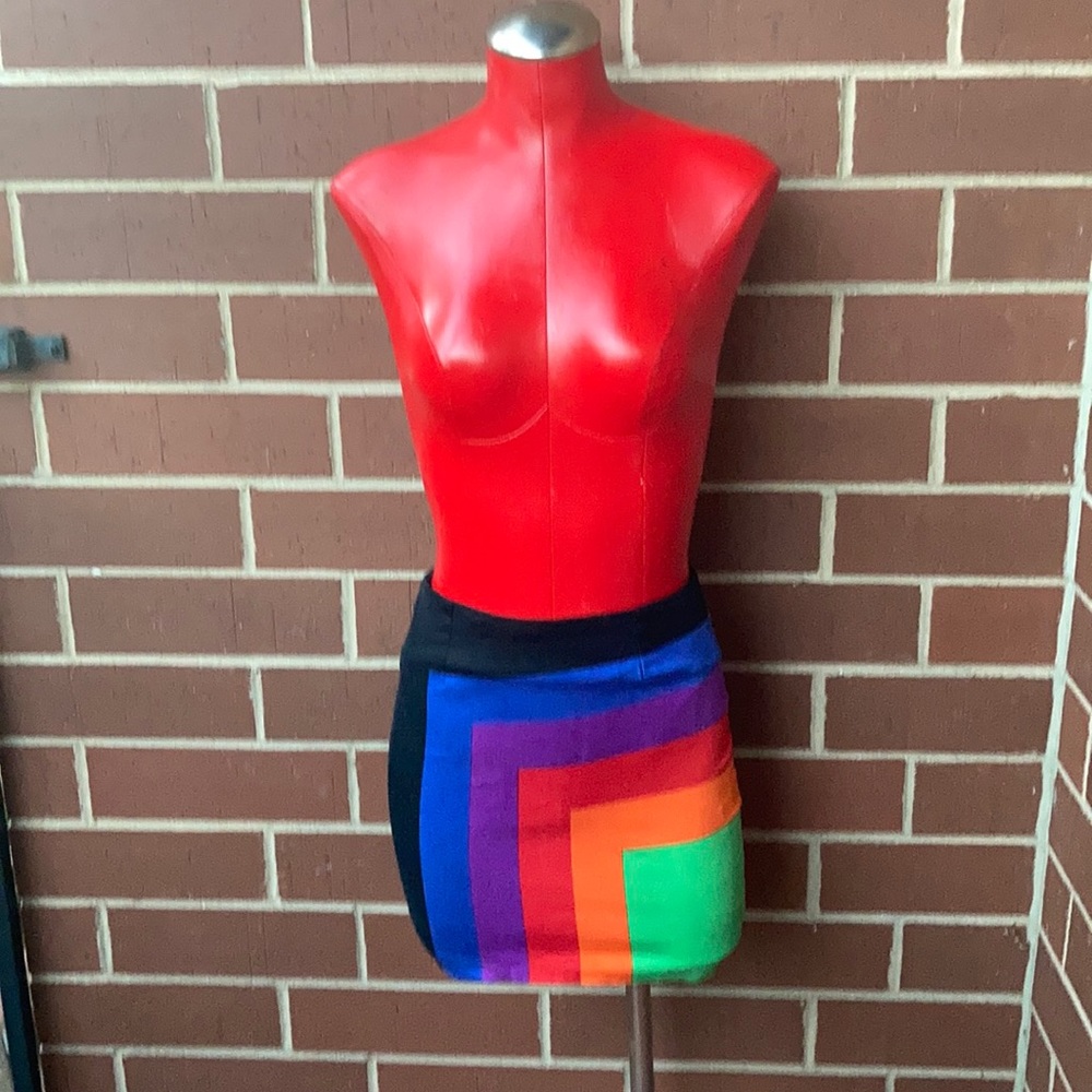 Geometric Colorblock Rainbow Miniskirt Sz M